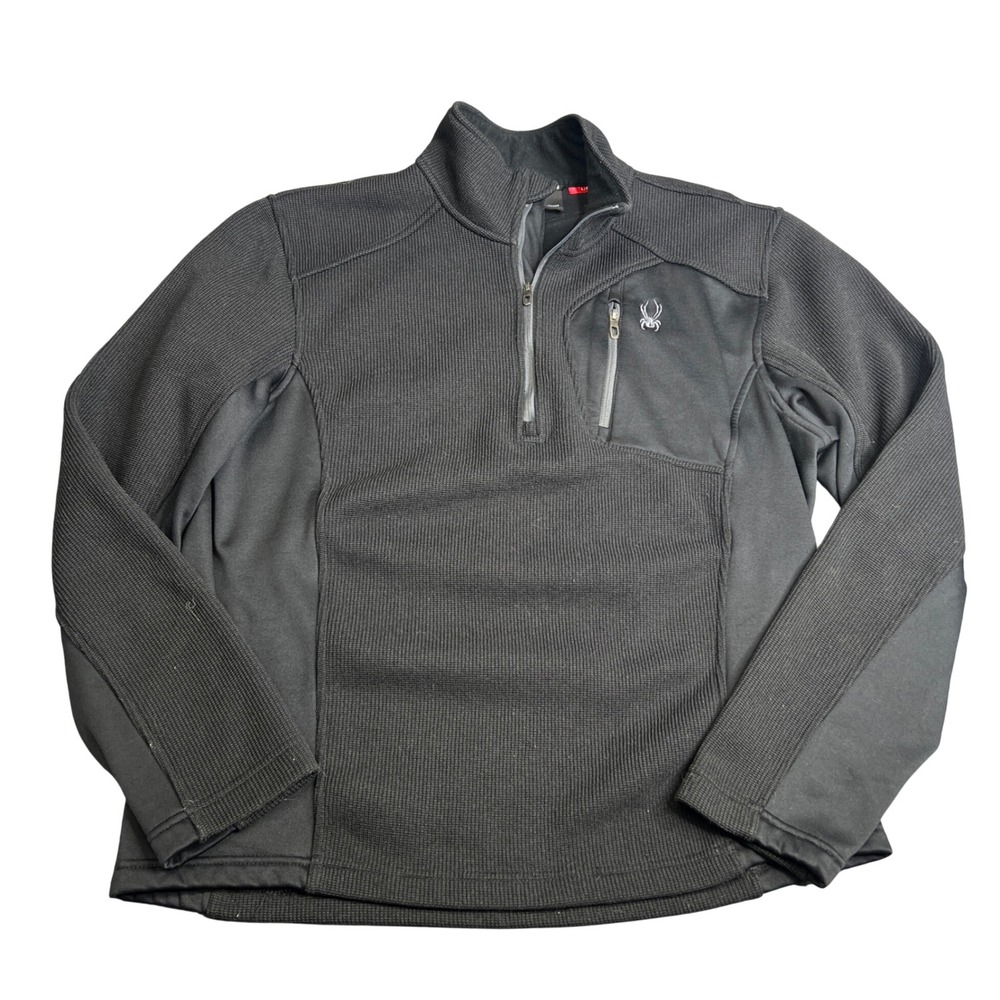 Spyder Mens Black Waffle Knit Quarter Zip Pullover Fleece Jacket Size Large